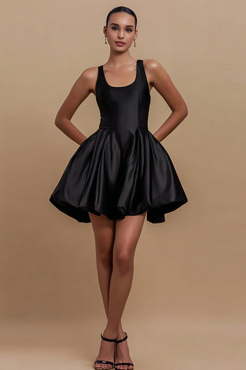 Satin A Line Simple Little Black Dress